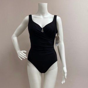 Miraclesuit Escape Black One Piece Bathing Suit Size 8 NWT
